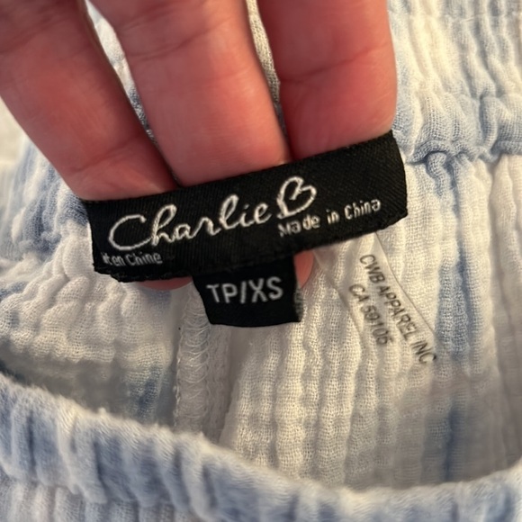 Charlie B Tie Dye Blue & White Wide Leg Drawstring Waist Raw Hem Lounge Pants XS - Picture 7 of 8